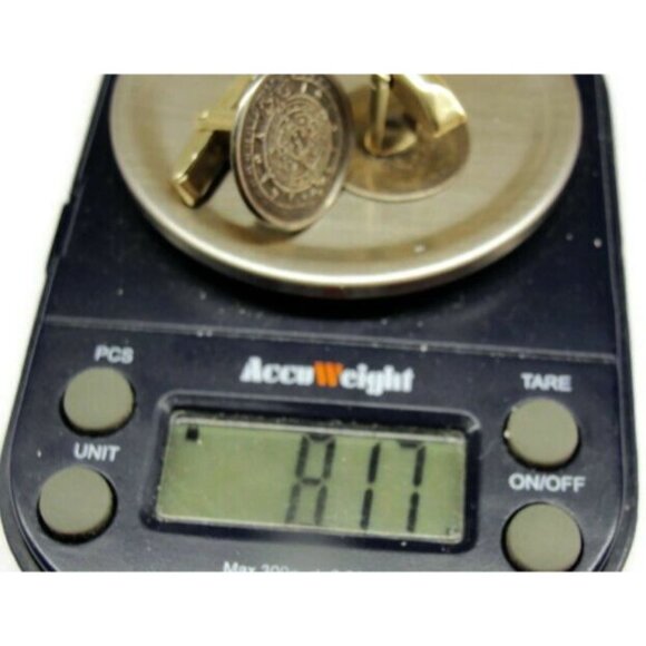 Vintage 925 Hecho en Mexico Mayan Calendar Cuff Link Shirt Tux Cufflinks ECHI - Picture 2 of 10
